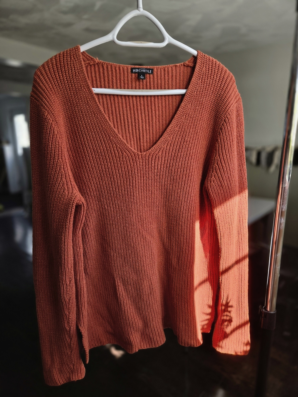 J Crew Knit Sweater V-neck Cotton Rust Orange